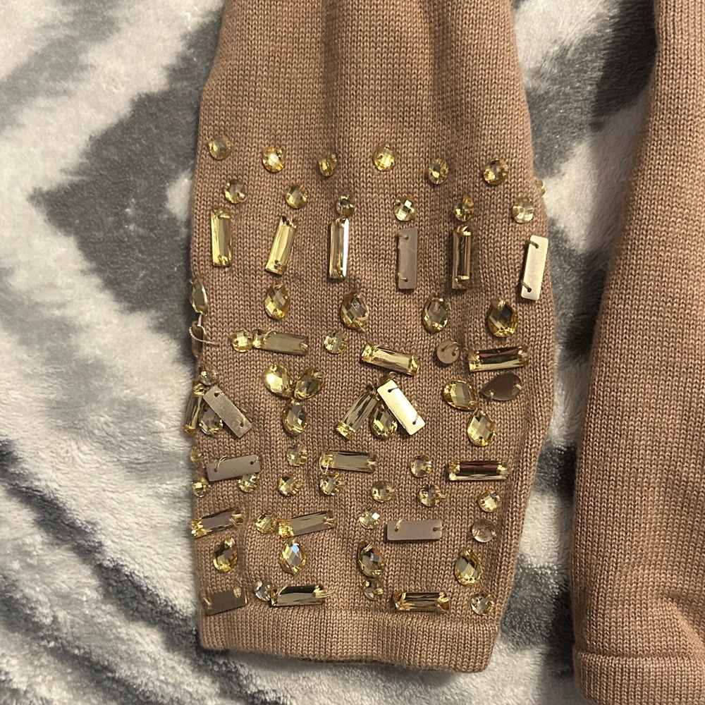 Chico's Tan Mock Neck Sweater with Beaded Cuffs - Picture 4 of 4